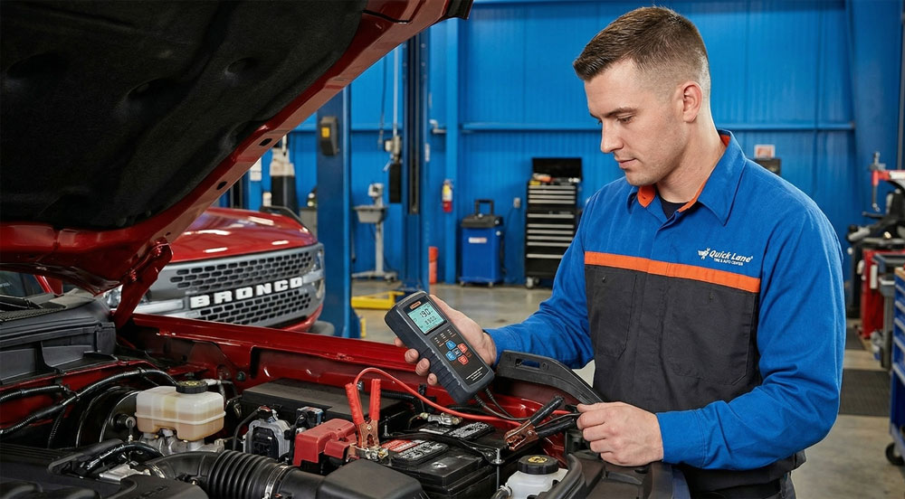 Battery inspection at Quick Lane in Lincoln NE